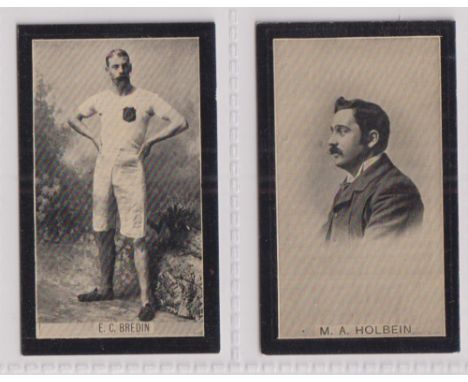 Cigarette cards, Smith's, Champions of Sport (Red Back), two cards, both 'Trilby Cigarettes' backs, no 38 E.C. Bredin, Athlet