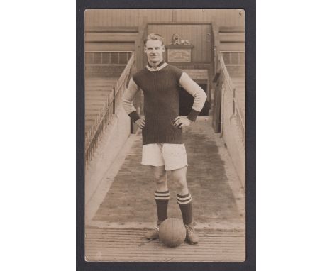Billy Walker, Aston Villa, Record goal scorer, black & white postcard showing Walker in Villa kit with ball at his feet and s
