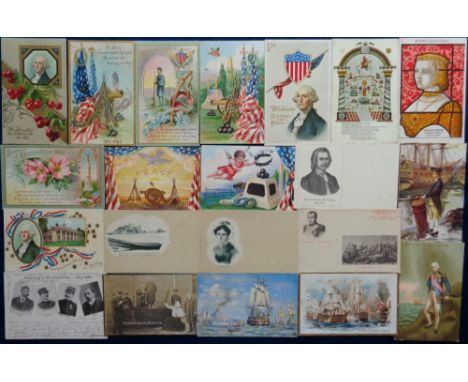 Postcards, a mixed subject collection of approx. 65 card, inc. 9 American patriotic embossed cards with Washington (3), Memor