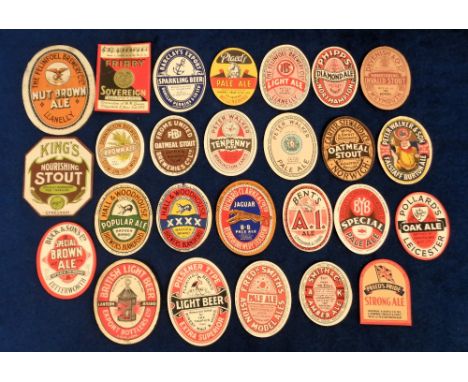 Beer labels, a selection of 25 vintage labels, mostly vertical oval designs inc. Hall & Woodhouse, Peter Walker & Son, Carter