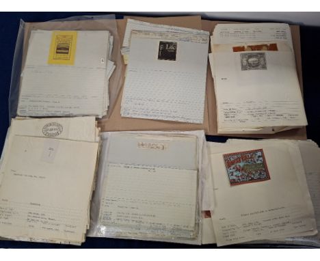 Tobacco Ephemera, Large collection of pages of Tobacco Firms historical annotation notes, covering the period 1900-1950 appro