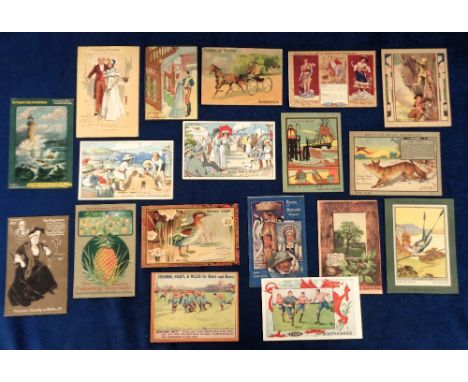 Trade cards, Freeman, Hardy & Willis, a collection of 18 early postcard size advertising cards, various subjects inc. Sport, 