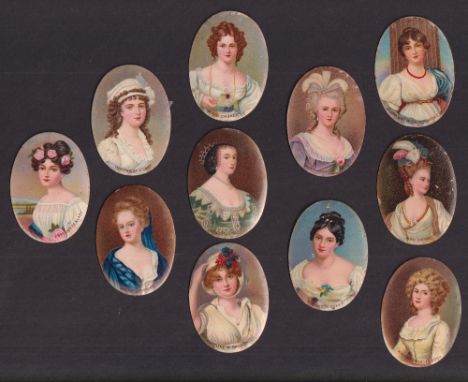 Cigarette cards, Wills Overseas issue, Miniatures (Oval, Metal Paintings) 11/25 Portrait of Lady (2 different), Paulina, Carn