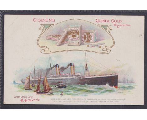 Cigarette card, Ogden's Liners Postcard type card, White Star Line SS Oceania (Guinea Gold Brand) (very light corner crease, 