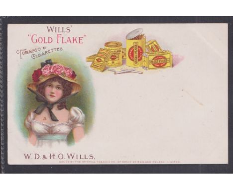 Cigarette card, Will's Advertising Postcard, with ITC Clause, type card 'Gold Flake' with Head and Shoulder portrait of Beaut