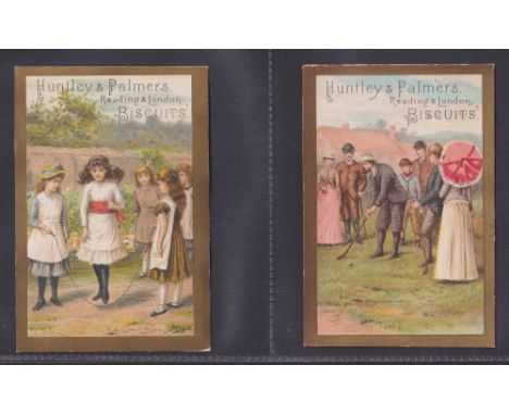 Trade cards, Huntley & Palmer Sports Series, 6 cards, Golf, Cycling, Polo, Hunting, Canoeing, Skipping Rope (all cards have b