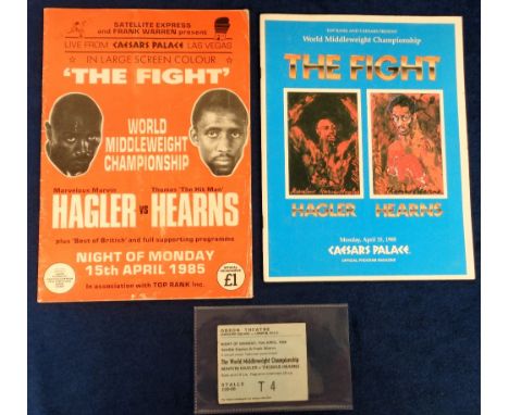 Boxing programmes &amp; ticket, Marvin Hagler v Thomas Hearns, 15 April 1985 at Caesars Palace, sold with a programme &amp; t