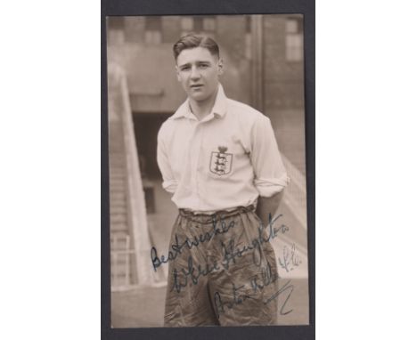Eric Houghton, Aston Villa, black & white postcard size photo, Wilkes & Son stamp to back, showing Hughton in England kit, si