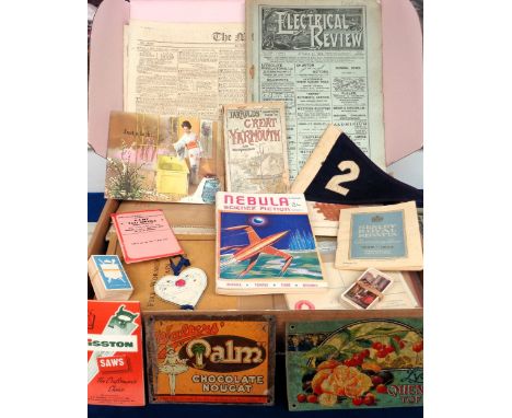 Ephemera, a selection of approx. 95 items to include original tin signs for Walter's Palm Chocolate Nougat (approx. 6 x 5.75"
