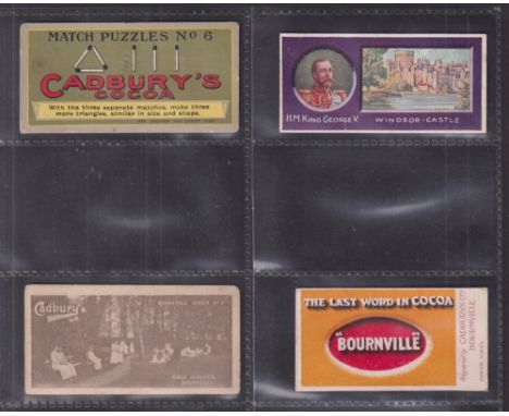 Trade cards, Cadbury's, 11 type cards from various series, Bournville Series, Match Puzzles (stain on back), Poster Series, C
