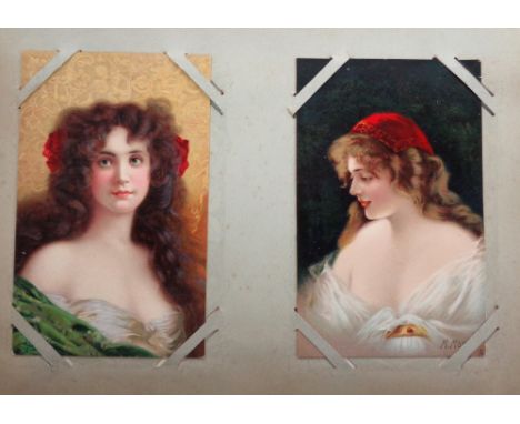 Postcards, Glamour, a collection of approx. 100 glamour cards in vintage album. Artists include Asti, Boileau, Harrison Fishe