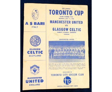 Football programme, Manchester Utd v Glasgow Celtic, Toronto Cup 11th May 1970 played at The Varsity Stadium, Toronto (some s