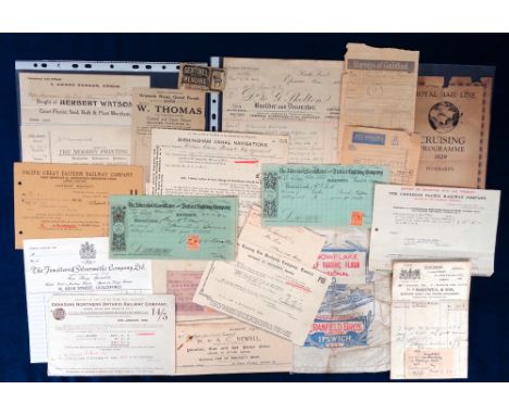 Ephemera, a selection of approx. 70 early to mid 20thC items to include receipts bill heads, share dividend warrants etc. to 