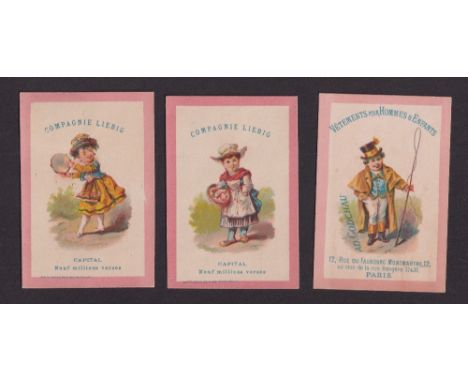 Trade cards, 21 cards in 2 sets and 3 part sets, all series are the same cards as issued by Liebig (early issues), but by dif
