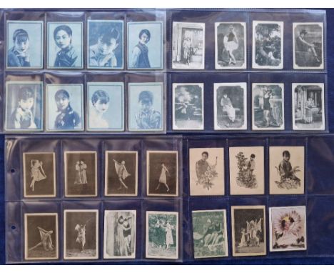 Cigarette cards, China, 154 cards, nearly all Chinese Beauties theme from many issuers (116 standard, 38 'M' sized) majority 