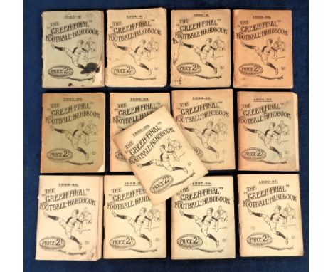 The Green Final Football Handbook (Oldham), a collection of 13 Handbooks for seasons 1923-4, 24-5, 25-6, 28-9, 31-2, 32-3, 33