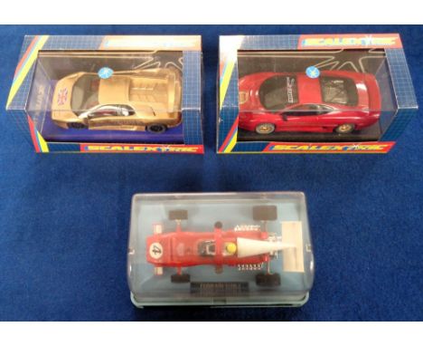 Model Vehicles, Scalextric, 3 boxed cars to comprise C 2069 Gold Diablo 1998, C.2228 Red Jaguar XJ220 and Super Formula Ferra