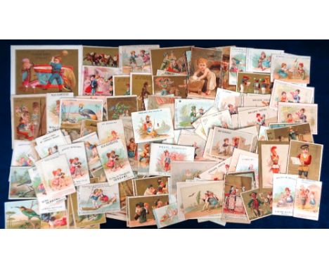 Trade cards, France, a collection of 150+ early French trade cards, many different issuers inc. several Lottery ticket exampl