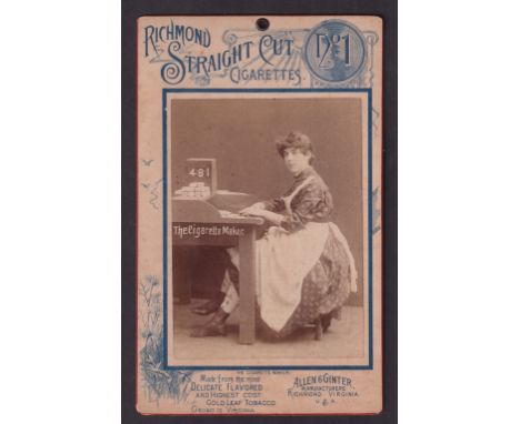 Tobacco advertising, USA, Allen & Ginter, The Cigarette Maker, large size non insert shop advertising card for Richmond Strai