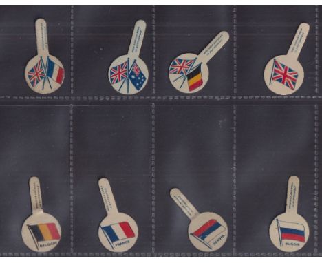 Tobacco issue, Wills (Australian issue), Flags (Shaped, Metal) (set of 8 flags), all 'Capstan Cigarettes' back on white backg