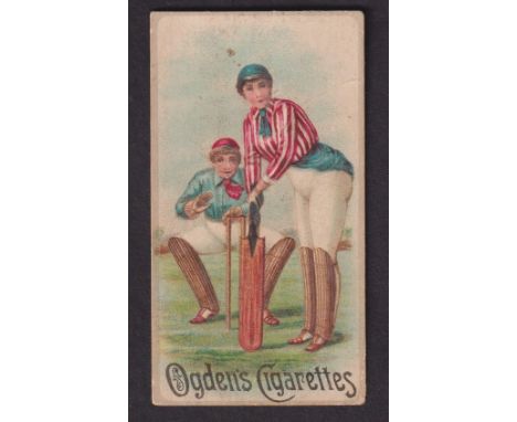 Cigarette card, Ogden's, Cricket & Football Women (Cox back, Black), type card, Cricketer, red & white stripped shirt (slight