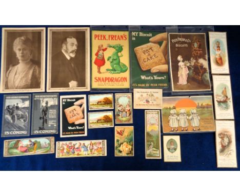 Trade cards etc, Peek Frean, selection of 21 cards & advertising items including three bookmark calendars for 1876, 1879 & 18