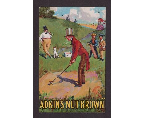 Tobacco related Postcard, Golf, Adkin's Nut Brown Games By Tom Browne, Golf subject (postally used, gd)
