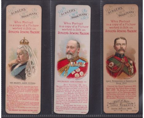 Trade cards, Singer Sewing Machines, 5 Advertising Bookmarks, Queen Victoria, HM King Edward VII (both gd), Lord Kitchener (n