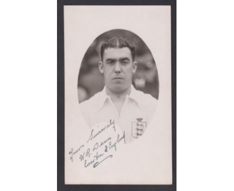 Dixie Dean, Everton &amp; England, Autograph, a black &amp; white portrait postcard showing Dean in England kit, signed in in