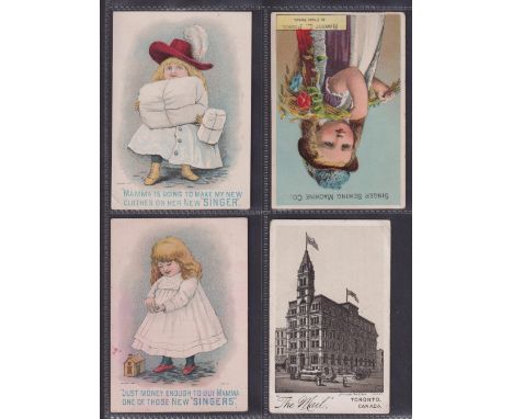 Trade cards, Singer Sewing Machines, 19 advertising trade cards, mostly XL sized (a couple are duplicates but colour variatio