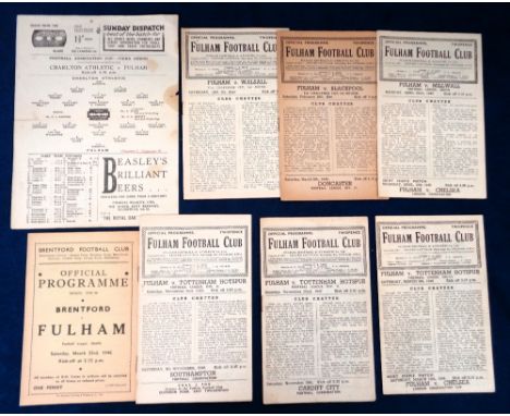 Fulham FC, a collection of 8 programmes, 6 homes v Tottenham FLS 45/46, Millwall FLS 45/46, Tottenham 46/47 &amp; 47/48, Blac