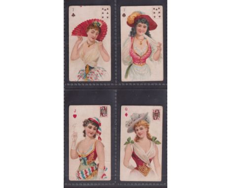 Cigarette cards, India, Star Tobacco Co, Beauties, P/C Inset (Back headed 'Take-Me-Up Cigarettes'), 4 cards, 7C, 7S, JH & QD 
