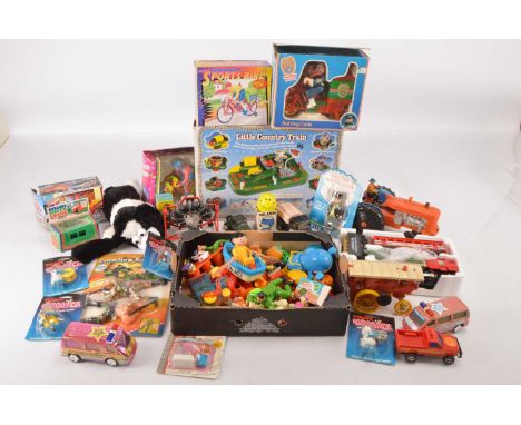 Very large collection of mainly modern plastic toys some 1960's (55+), DYTOY Little Country Train with flying aircraft, Batte