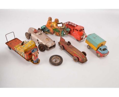 Tinplate Toys, including clockwork Mettoy Mr Porter & His Luggage Trolley, Wells Racing Car, Brimtoy Painters & Decorators Tr