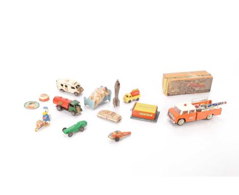 Collection of 1950s-1960s Tri-ang GTP and other makers Tin and plastic Toys (11), Tri-ang Minic clockwork tinplate Ambulance 