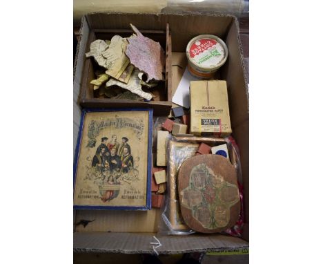 TOYS &amp; GAMES:&nbsp;'The Heros of the Reformation..': Victorian puzzle blocks in original wooden box with sliding lid, tit