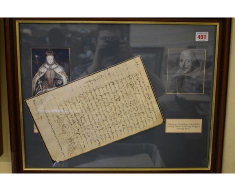 FRENCH MANUSCRIPT DOCUMENT:&nbsp;16th century or later, document in French from a book of official records by 'Chevalier Le H