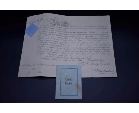 EDWARD VII, MILITARY COMMISSION:&nbsp;printed commission appointing Sir Arthur John Campbell-Orde, Baronet, as Officer of Imp