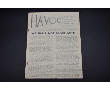 BRITISH FASCISTS:&nbsp;'Havoc': issue No.2, 4th November 1950: 12pp typewritten newsletter, stapled to spine, rusted with lig