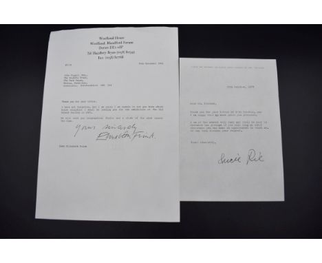 LUCY RIE &amp; ELIZABETH FRINK:&nbsp;a pair of TLS from Rie and Frink respectively, both one side, the first dated 30th Octob
