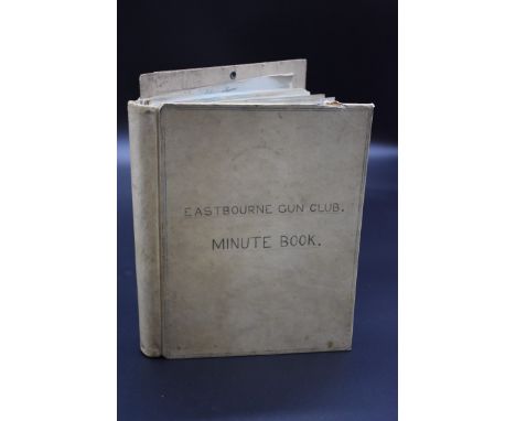 EASTBOURNE GUN CLUB:&nbsp;Minutes Book of the Eastbourne Gun Club, c.1907-1915: 8vo commonplace book, vellum bound, manuscrip