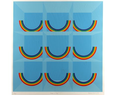 Patrick Hughes (b.1939)  'Made in sky' lithograph, dated 1979, signed and numbered 64/150 lower right 72cm x 72cm 