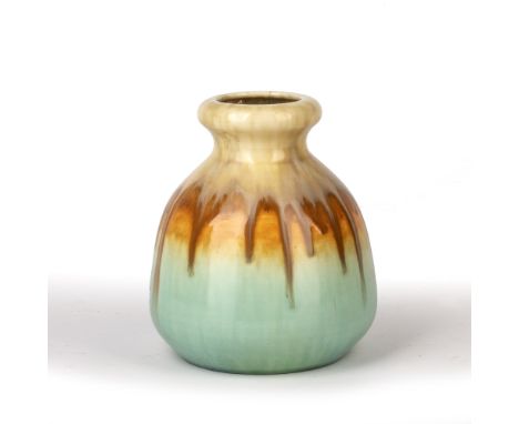 Ruskin  pottery bottle vase, with blue, orange and yellow glaze, impressed mark 'Ruskin England, 1931' to the base, 15cm high