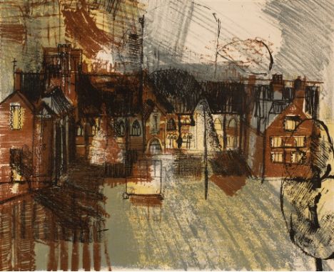 In the manner of John Piper (1903-1992)  'Untitled' lithograph, numbered 22/100, indistinctly signed and dated 1964 in pencil