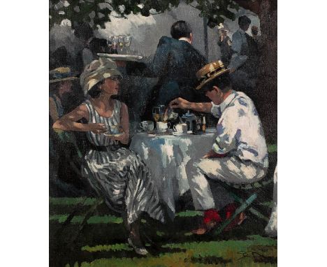 Sherree Valentine Daines (b.1959) 'Afternoon tea' limited edition canvas print, numbered 36/195, signed lower right, 35cm x 2