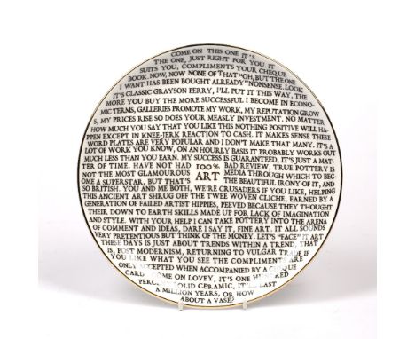 Grayson Perry RA (b.1960) '100% Art Plate, 2020' ceramic plate, with artist's seal printed on the base, produced for The Holb