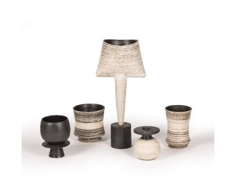 Dameon Lynn (Contemporary) in the manner of Hans Coper (1920-1981) Five pieces of studio pottery consisting our four small va
