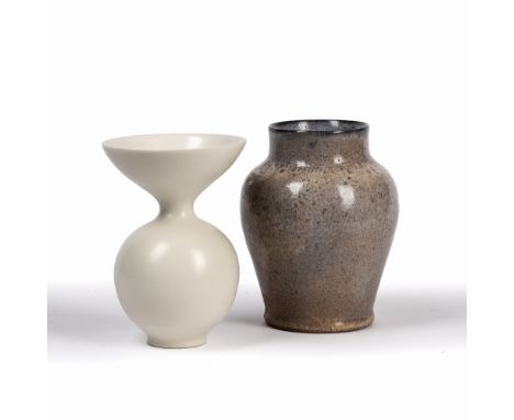 Anna Silverton (British, Contemporary) Porcelain vase with flaring rim and white glaze, unmarked, 15cm high and a Poole potte