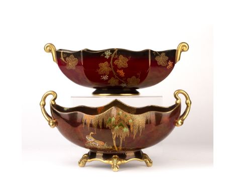 Carltonware Rouge Royale  'New stork' jardinière/planter, 17.5cm high and a 'Grape and vine' jardinière/planter 13cm high, on