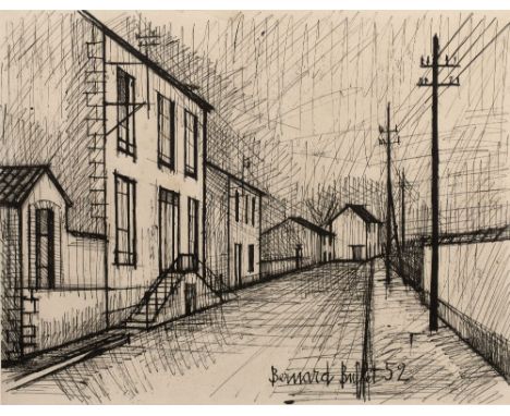 Bernard Buffet (1928-1999)  'Street scene' print, dated 1952, 34cm x 41cm